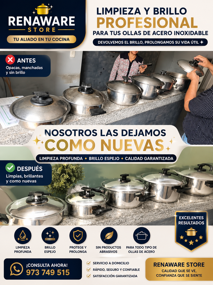 ¡Devuélvele el brillo a tus ollas Renaware de acero inoxidable! ✨🍲
